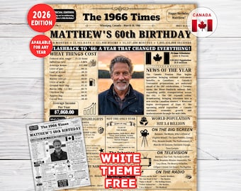 Back in 1966 Newspaper Poster Canada , 60th Birthday Newspaper Poster, Canadian Facts, 60th Anniversary Gift