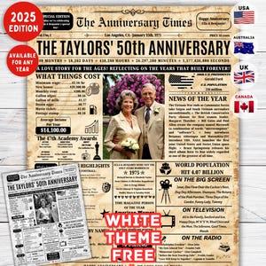 50th Anniversary Gift for Parents , Back in 1975 Newspaper Poster , 50th Golden Wedding Anniversary Gift ,50 Years Parents Anniversary Gift