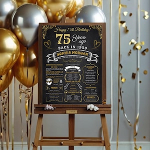 75th Birthday Chalkboard Sign , back in 1950 Birthday Poster Gift for 75 year old ,75th birthday banner ,75th birthday Decor, 75th Birthday