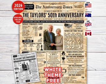 50th Anniversary Gift for Parents , Back in 1976 Newspaper Poster , 50th Golden Wedding Anniversary Gift ,50 Years Parents Anniversary Gift