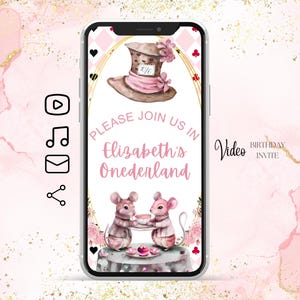 Invitation vidéo Alice au pays des merveilles, Alice numérique inviter l'anniversaire d'onederland, lunatique Mad Tea Party inviter, 1er anniversaire vidéo inviter