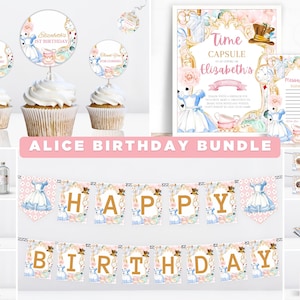 Alice in Wonderland invitation Bundle,Alice in Onederland Birthday Party Bundle,Onederland 1st birthday bundle ,Digital Alice birthday decor