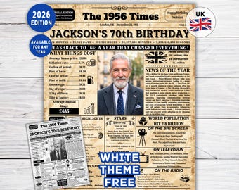 1956 Poster Uk , 70th Birthday Newspaper Poster, 70th Birthday Gift, Born in 1956 Birthday Poster 70 Years Ago Back in 1956