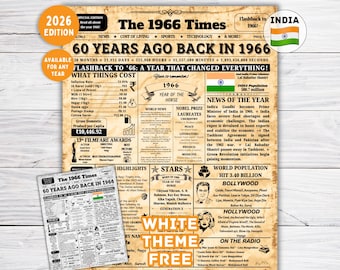 1966 India Newspaper Sign, 60th Birthday Facts (Digital Download)