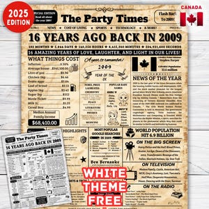 Back in 2009 Canada ,16th Birthday Sign ,2009 Newspaper Sign, Sweet 16 Gifts for Girls/Boy, Sweet Sixteen Decoration,16 Birthday Gift Ideas