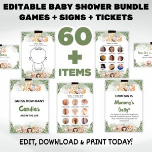 Editable Woodland Baby Shower Game Bundle,Baby Shower Games,Woodland Animal Game Set, Woodland Games,60 Games Included with  Answer Sheets