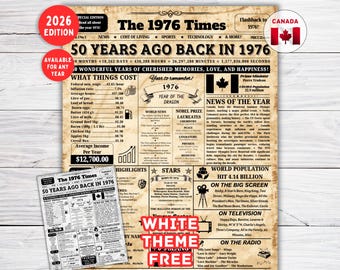 1976 Canada Newspaper Sign  ,50th birthday Newspaper Sign back in 1976, 50th Birthday Gift , Born in 1976 ,50th Birthday Decoration