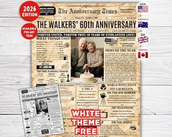 60th Wedding Anniversary Gift for Parents,1966 Diamond Anniversary Gift ,Back in 1966 Newspaper Sign, Diamond Anniversary Gift for Parents
