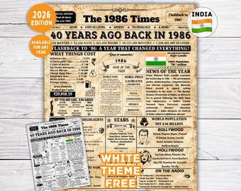 Back in 1986 Sign India Version , 40th Birthday Sign Poster , 40th birthday Gift for Dad/Mom, 40th Birthday Party Decorations, Born in 1986