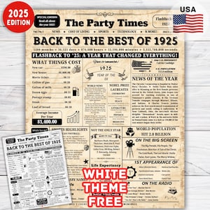 100th Birthday Gift,100th Birthday Newspaper Sign Back in 1925 , 100th Birthday Party,100 Years Ago Back in 1925 Highlights,Gift for Grandpa