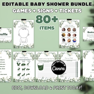 Eucalyptus Baby Shower Games Bundle, Printable Baby Shower Games, Greenery Baby Shower Games, Boho Baby Shower Games, Editable Games