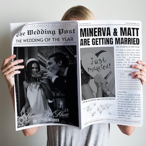 Large Newspaper Wedding Program Template | Canva Wedding Program Newspaper | Printable Wedding Invitation | Wedding Day Custom Newspaper