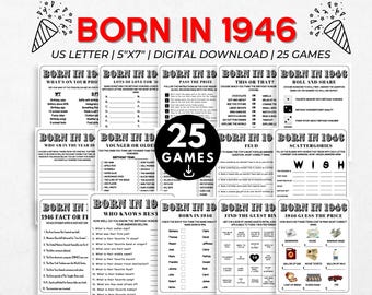 印刷可能な80歳の誕生日パーティーゲームバンドル | 1946年生まれの誕生日ゲーム（デジタルダウンロード）家族向けの80歳の誕生日ゲーム