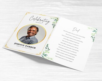 Modello di programma funebre Canva, memoriale funebre stampabile, ordine del servizio funebre, celebrazione della vita, modello di programma necrologio
