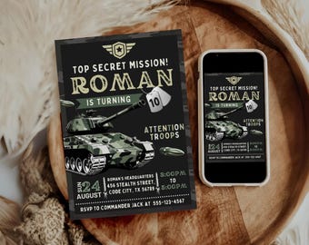 Army Theme Birthday Invitation Any Age |  Military Party Invitation | Army Birthday Invite | Soldier Birthday Invitation | Camouflage Card