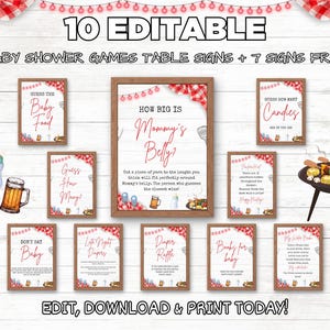 Editable Red Baby-Q Baby Shower Table Sign | Backyard Baby Sprinkle BBQ Décor | Baby-Q Shower Decorations | Unisex Baby Shower Party Sign 02