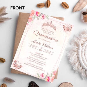 Floral Quinceañera Invitation , Girl 15th birthday Party Invitation ,Mis Quince Años Invite ,Quinceanera template ,Printable Sweet 16 Invite