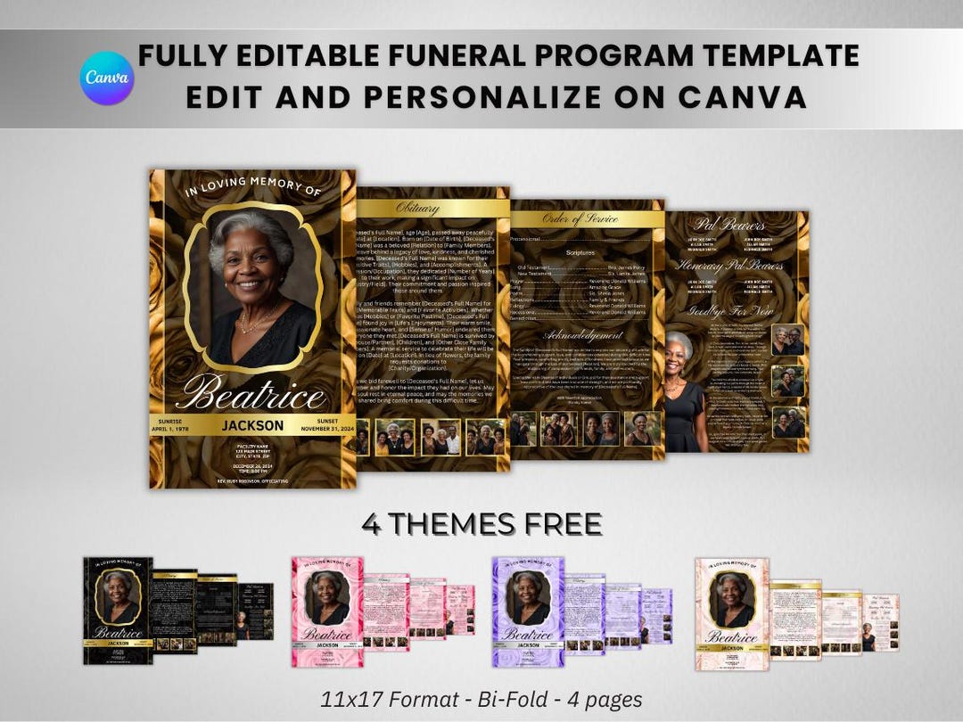 Funeral Program Template Obituary Template Instant Download Printable