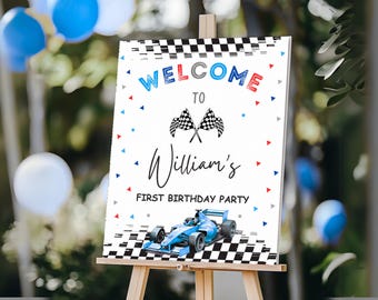 Faites la course pour le plaisir ! Panneau de bienvenue Fast One Birthday pour 1er anniversaire de garçon | Plaque d'anniversaire de voiture de course | Faire-part d'anniversaire thème voiture 1er anniversaire garçon