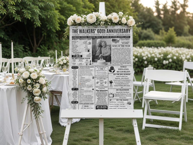 60th Wedding Anniversary Gift for Parents,1966 Diamond Anniversary Gift ,Back in 1966 Newspaper Sign, Diamond Anniversary Gift for Parents image 3
