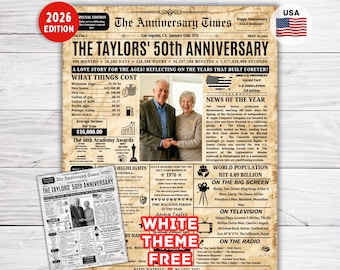 50th Anniversary Gift for Parents , Back in 1976 Newspaper Poster , 50th Golden Wedding Anniversary Gift ,50 Years Parents Anniversary Gift