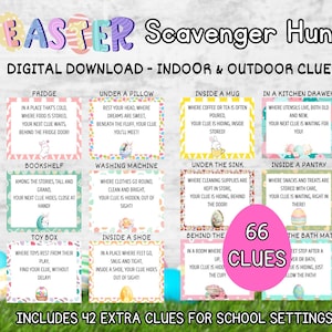 Easter Scavenger Hunt For Kids, Indoor Outdoor Easter Game, Treasure Hunt Clues, Easter Hunt Clues, Easter Egg Hunt, Kids Easter Activities