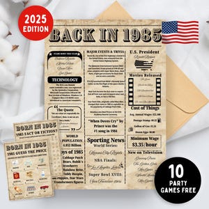 1985 Trivia, 40th Birthday Sign | Back in 1985 | Fun Facts 1985 Trivia | Birthday Poster 1985 | 40th birthday sign  |  Birthday Gift For Him