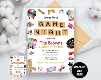 Game Night Invitation, House Party Invite, Board Games, Printable Birthday Template, Family Game Night,housewarming invite,Game night evite