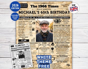 Back in 1966 Newspaper poster UK , 60th Birthday Newspaper Poster Back in 1966 Birthday Poster , 60th Birthday Gift