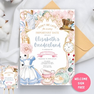 Digitale Alice im Wunderland Outdoor-Einladung, digitale Alice einladen Geburtstag, wunderliche Mad Tea Party einladen