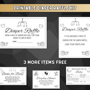 Kit de tombola de couches imprimables, jeux de baby shower, billet et enseigne pour tombola de couches bricolage, calligraphie, téléchargement immédiat, tombola de baby shower imprimable
