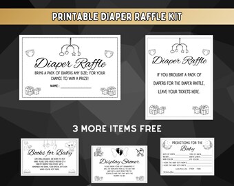 Printable Diaper Raffle Kit, Baby Shower Games, DIY Diaper Raffle Ticket and Sign, Calligraphy,Instant Download,Baby shower raffle printable