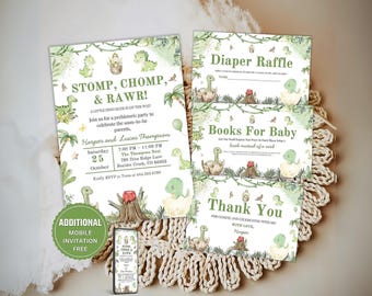 Dinosaurier-Babyparty-Einladungspaket - Es ist ein Junge-Dinosaurier-Babyparty-Einladung, Junge-Dinosaurier-Babyparty, Boho-Dinosaurier-Einladungsthema