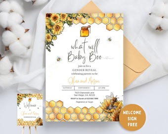 Bee Gender Reveal Invitation, Editable What Will Baby Bee Invite Template,Mommy to Bee Invite Printable, Bumble Bee,Gender Reveal Invite