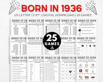 90th Birthday Party Games Bundle, Born in 1936 Games (Digital Download)