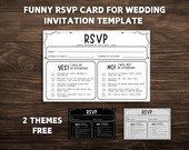 Funny RSVP Card For Wedding, Editable Wedding RSVP Template, Printable RSVP, Invitation Insert, Wedding Response Card, Instant Download