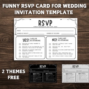 Cartão RSVP engraçado para casamento, modelo editável de RSVP de casamento, RSVP para impressão, inserção de convite, cartão de resposta de casamento, download instantâneo