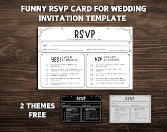 Funny RSVP Card For Wedding, Editable Wedding RSVP Template, Printable RSVP, Invitation Insert, Wedding Response Card, Instant Download