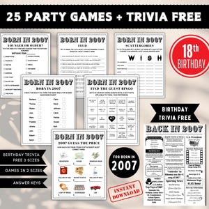 18th Birthday Party Spiele Bündel | Geboren 2007 Spiele | 18. Geburtstag Spiele Bundle & 2007 Trivia, 18. Geburtstag Ideen, 2007 Geburtstag Spiele