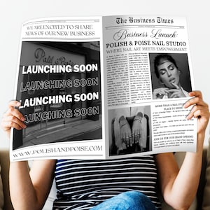 Large Newspaper Brand Announcement , Foldable Business Newspaper Template , Printable Newspaper Business Opening Announcement for branding