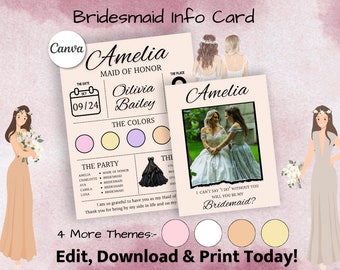 Bridesmaid Proposal Card, Bridesmaid Info Card, Bridesmaid Template, Will You Be My Bridesmaid Card, Proposal Template, Flower Girl Proposal