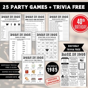40th Birthday Party Games Bundle | Born in 1985 Games|40th Birthday Games & 1985 Trivia Facts for Party Games for Family,1985 birthday games