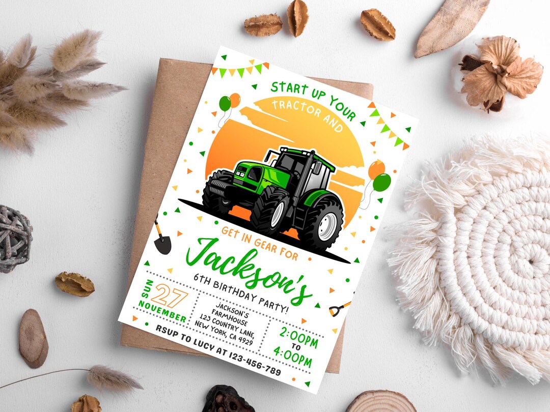 Farm Tractor Birthday Invitation , Any Age Green Tractor Party Invite ...