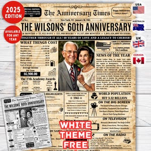 Regalo del 60.° aniversario de bodas para padres, regalo del aniversario de 1965, cartel de periódico de 1965, aniversario de diamante de 1965, 60.° aniversario