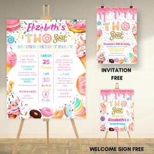 Two Sweet Birthday Milestone Board , 2nd Party sign poster chalkboard for a girl , Donut Two Sweet Birthday Invitation , 2nd Birthday Sign