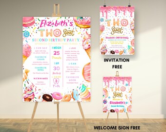 Two Sweet Birthday Milestone Board , 2nd Party sign poster chalkboard for a girl , Donut Two Sweet Birthday Invitation , 2nd Birthday Sign