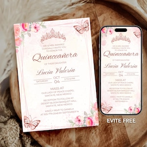Pink Quinceañera Invitation, Girl 15th birthday Party Invitation ,Mis Quince Años Invite ,Quinceanera template ,Printable Sweet 16 Invite 01