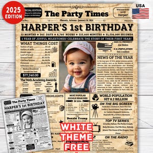 Póster del primer cumpleaños en 2024, aspectos destacados, regalos del primer cumpleaños para bebé, póster de cumpleaños de 2024, idea de regalo del primer cumpleaños, nacido en 2024