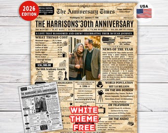 30th Anniversary Gift for Parents,Back in 1996 Newspaper Poster,30th Wedding Anniversary Gift, Back in 1996 Highlights , Pearl Anniversary