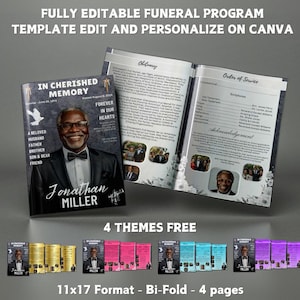 Magazine Style Funeral Program Template , Obituary for Man , Obituary Program Template , Memorial Service Editable Template,Order Of Service